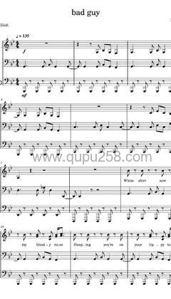 Billie Eilish,Justin Bieber《bad guy - with Justin Bieber》钢琴谱(降B调,弹唱版)