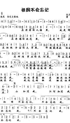 韩红《祖国不会忘记》人声谱(降E调,弹唱版)