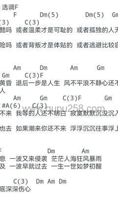 任贤齐《伤心太平洋》吉他谱(F调,弹唱版)