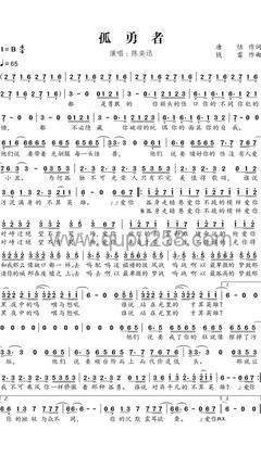 陈奕迅《孤勇者》人声谱(B调,简单,弹唱版)