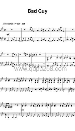 Billie Eilish,Justin Bieber《bad guy - with Justin Bieber》钢琴谱(降B调,演奏版)