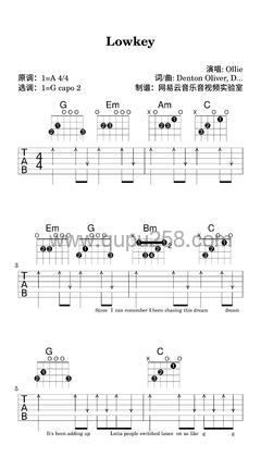 Ollie《Lowkey》吉他谱(A调,简单,弹唱版)