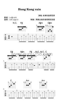 未来科技研究所《Hong Kong rain》吉他谱(降E调,简单,弹唱版)