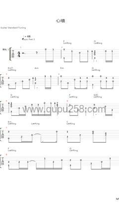 郭静《心墙》吉他谱(C调,演奏版)