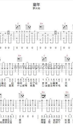 罗大佑《童年》吉他谱(G调,中等难度,弹唱版)