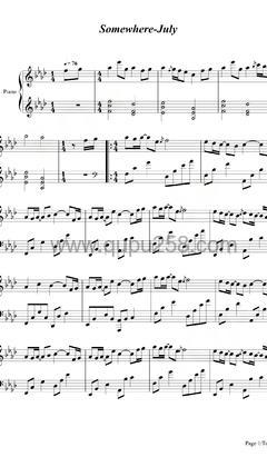July《Somewhere》钢琴谱(降A调,演奏版)