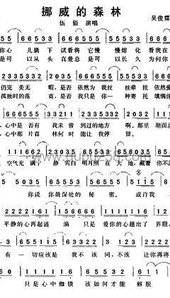 伍佰《挪威的森林》人声谱(G调,弹唱版)