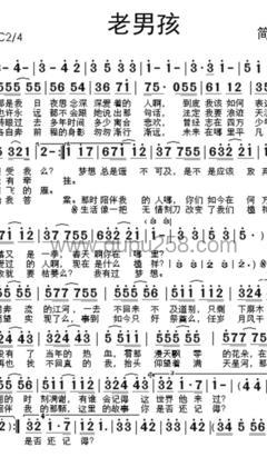 筷子兄弟《老男孩》人声谱(C调,高难度,弹唱版)