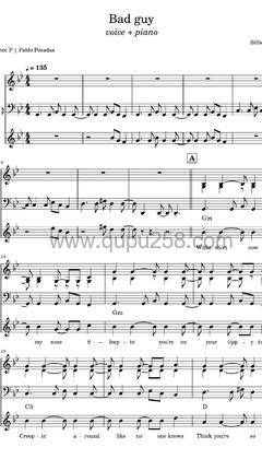 Billie Eilish,Justin Bieber《bad guy - with Justin Bieber》钢琴谱(降B调,弹唱版)