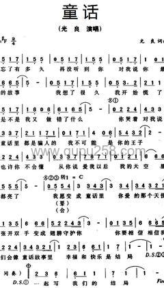 光良《童话》人声谱(升F调,简单,弹唱版)