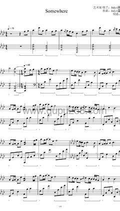 July《Somewhere》钢琴谱(降A调,中等难度,演奏版)