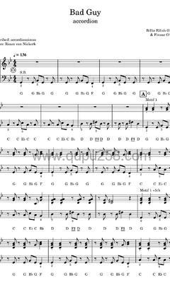Billie Eilish,Justin Bieber《bad guy - with Justin Bieber》风琴谱(降B调,演奏版)