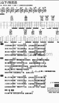 陈奕迅《富士山下》吉他谱(F调,弹唱版)