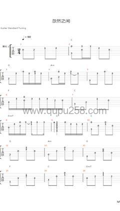莫文蔚《忽然之间》吉他谱(C调,演奏版)