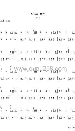 July《Autumn》钢琴谱(降B调,演奏版)
