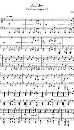 Billie Eilish,Justin Bieber《bad guy - with Justin Bieber》钢琴谱(降B调,中等难度,演奏版)