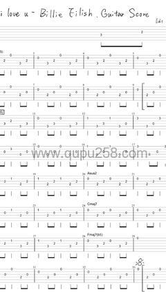 Billie Eilish《i love you》吉他谱(C调,中等难度,弹唱版)